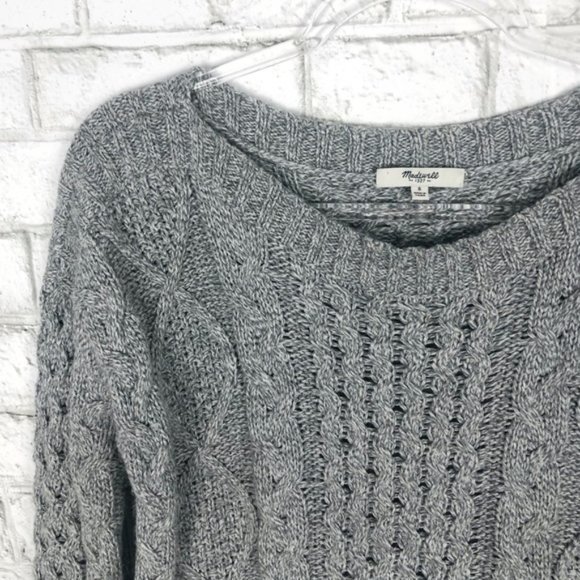 MADEWELL Sweater Boat Neck Cable Knit Chunky Tunic Light Gray Pullover Small - Picture 7 of 7